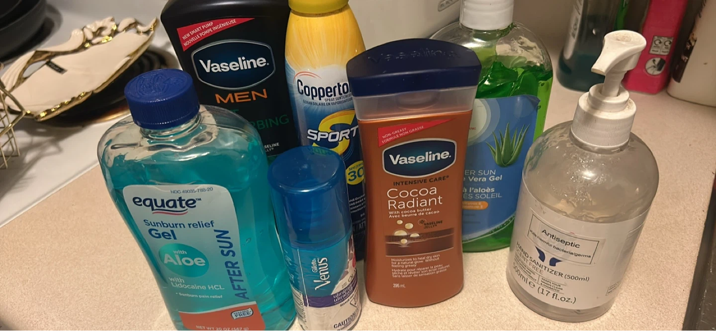 Vaseline, Equate, Coppertone, Venus, and Hand Sanitizer Lot