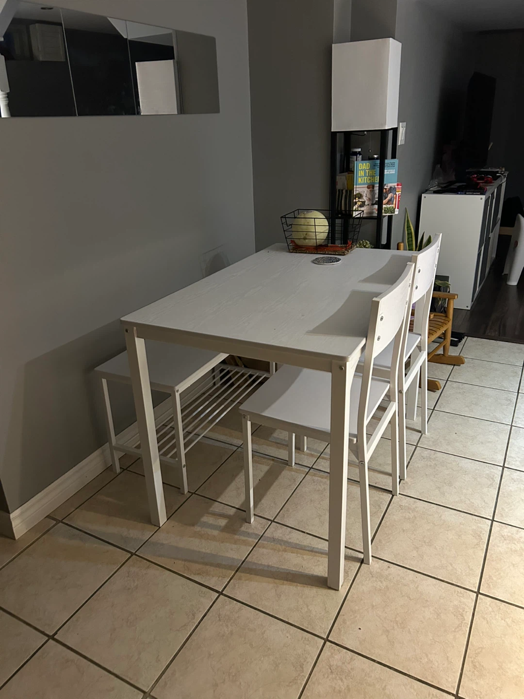 White Dining Table Set with 2 Chairs and Bench