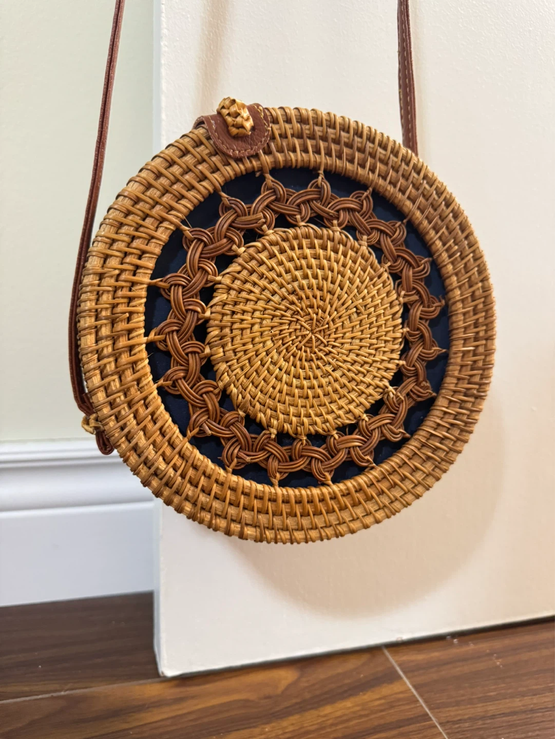 Round Rattan Crossbody Bag