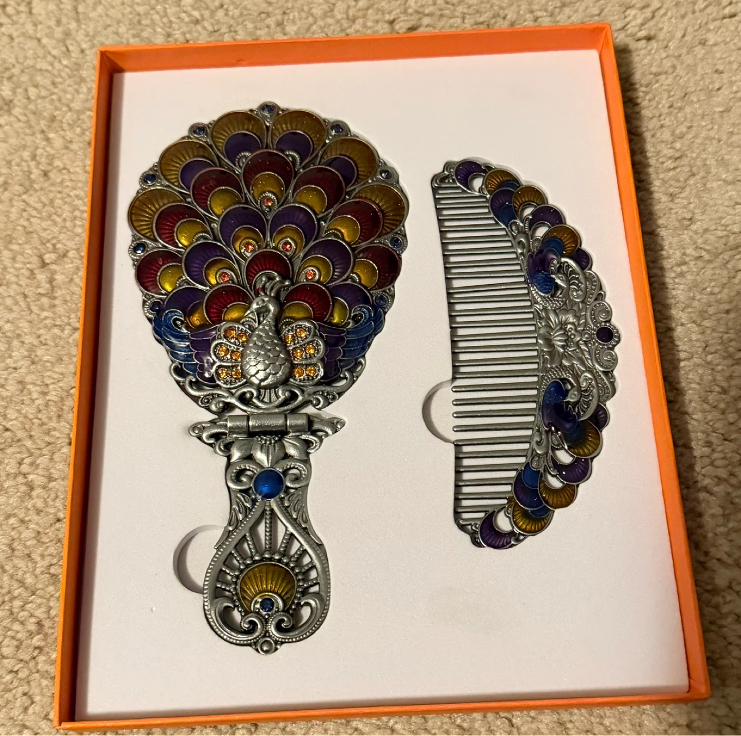 Peacock Design Mirror and Comb Set