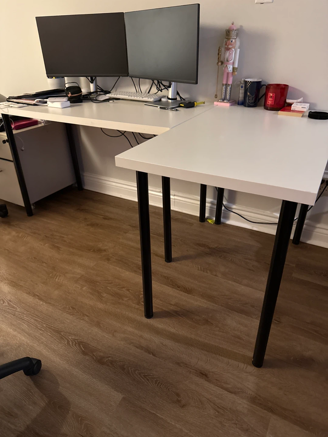 White L-Shaped Corner Desk with Black Legs