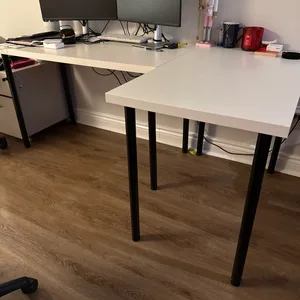 White L-Shaped Corner Desk with Black Legs