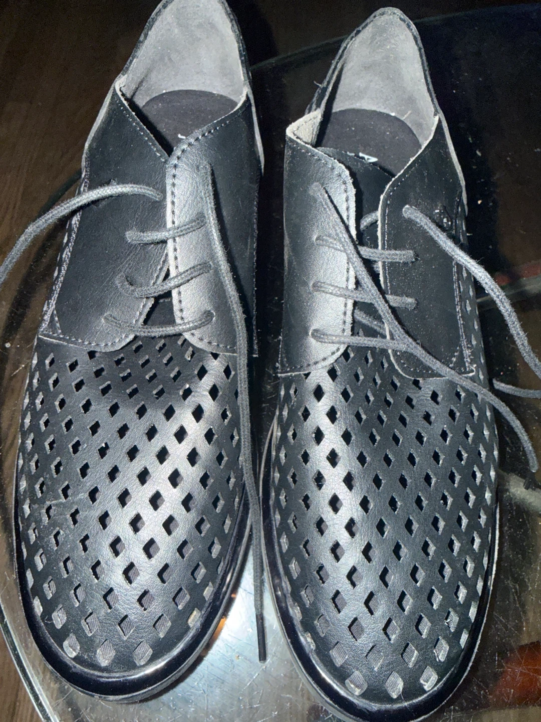 AJ Armani Jeans Black Perforated Lace-Up Oxfords