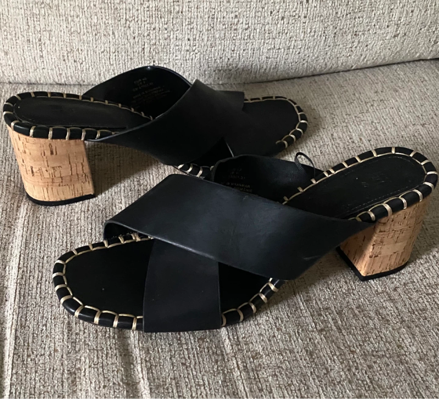 H&M Black Cross-Strap Cork Heel Sandals EUR 40