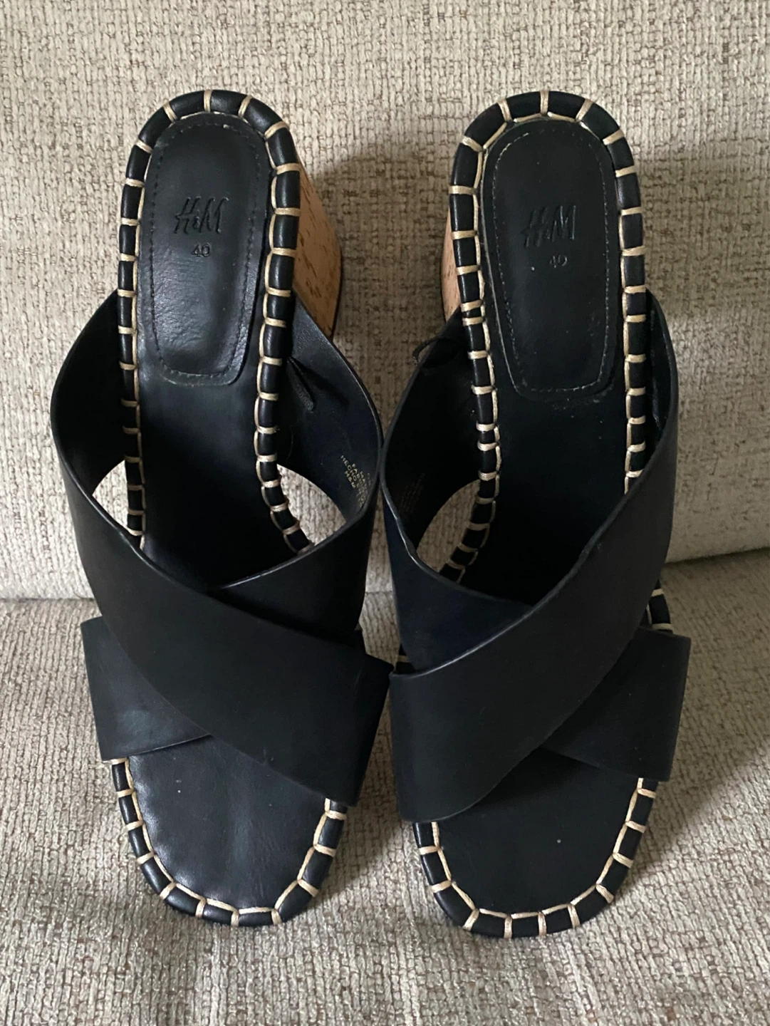 H&M Black Cross-Strap Cork Heel Sandals EUR 40 - photo 2