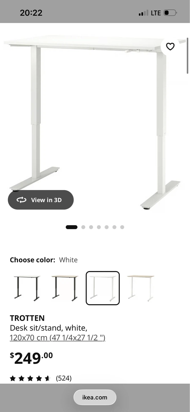 IKEA SKARSTA (like TROTTEN) Sit/Stand Desk White 120x70 cm