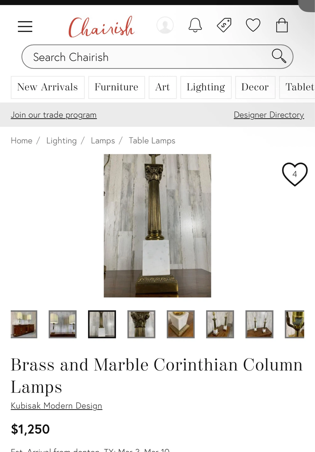 Vintage Brass and Marble Corinthian Column Table Lamp