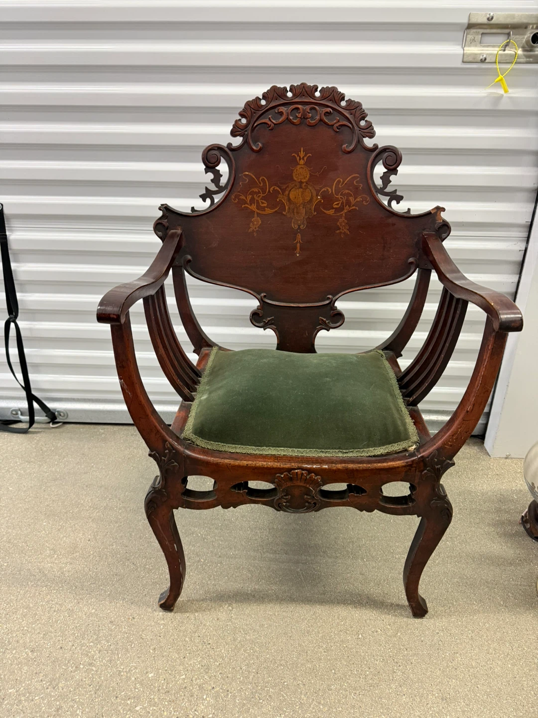 Antique French Louis  Accent Chair with Green Cushion - photo 2