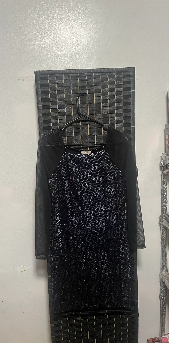 Sparkly Black Mesh Sleeve Dress size S or L - photo 2