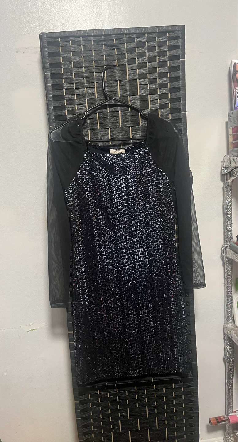 Sparkly Black Mesh Sleeve Dress size S or L - photo 3