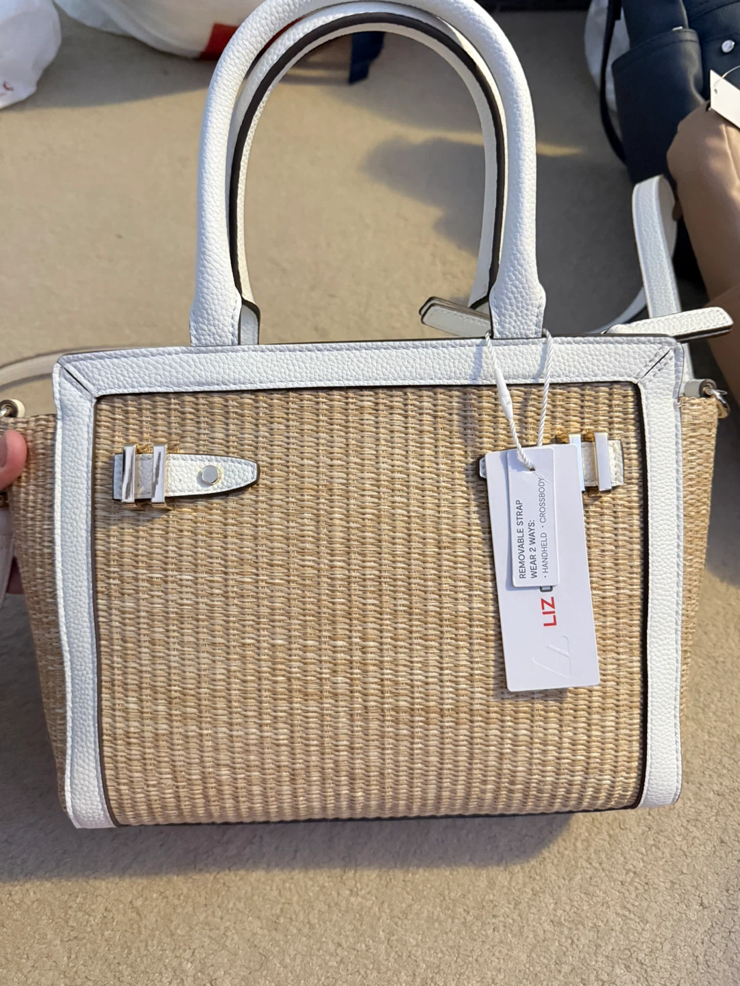 Liz Claiborne Straw Satchel Bag - White/Natural