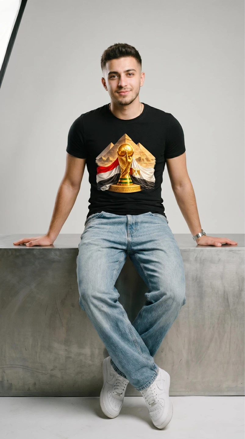 Black T-Shirt with World Cup Trophy Design - photo 2