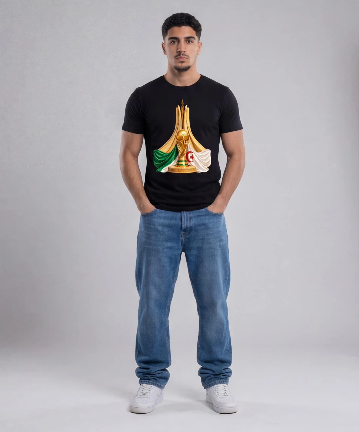 Black T-Shirt with World Cup Trophy Design - photo 3