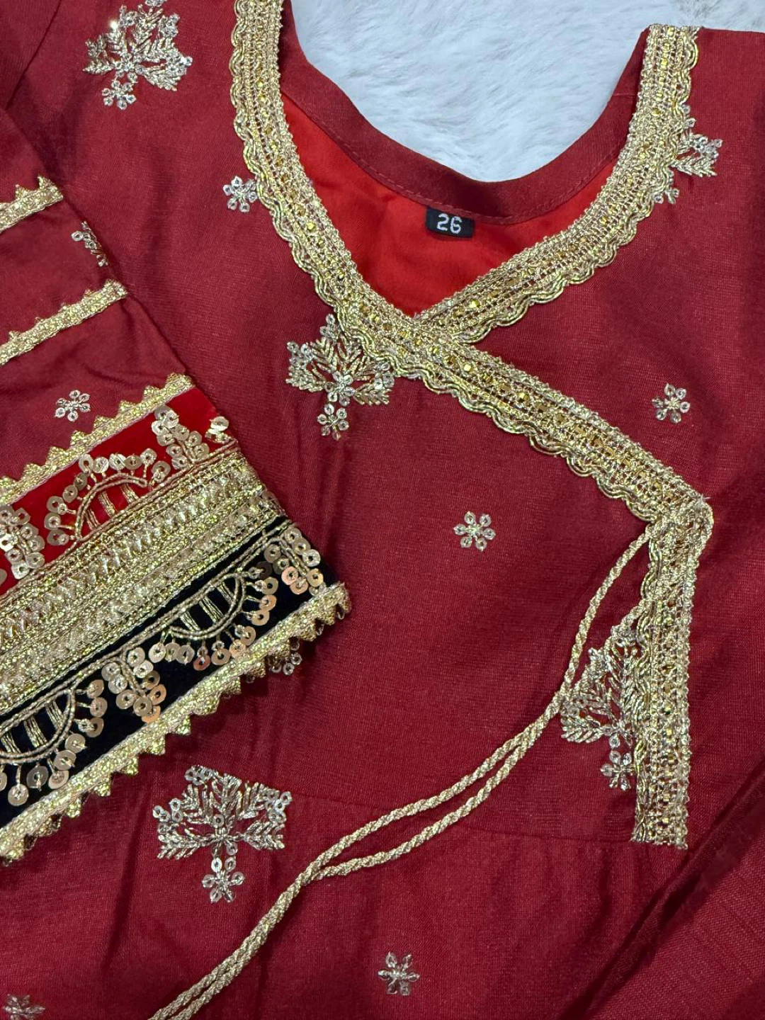 Red Embroidered Kurti with Pants and Dupatta