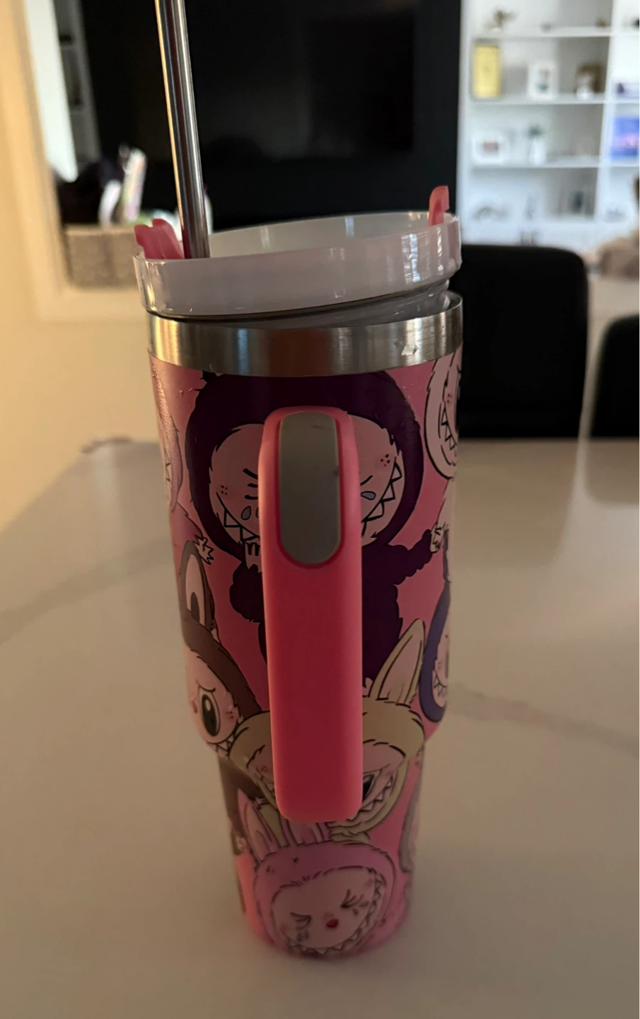 Pink Tumbler with Cute Monster Design and Handle - photo 2