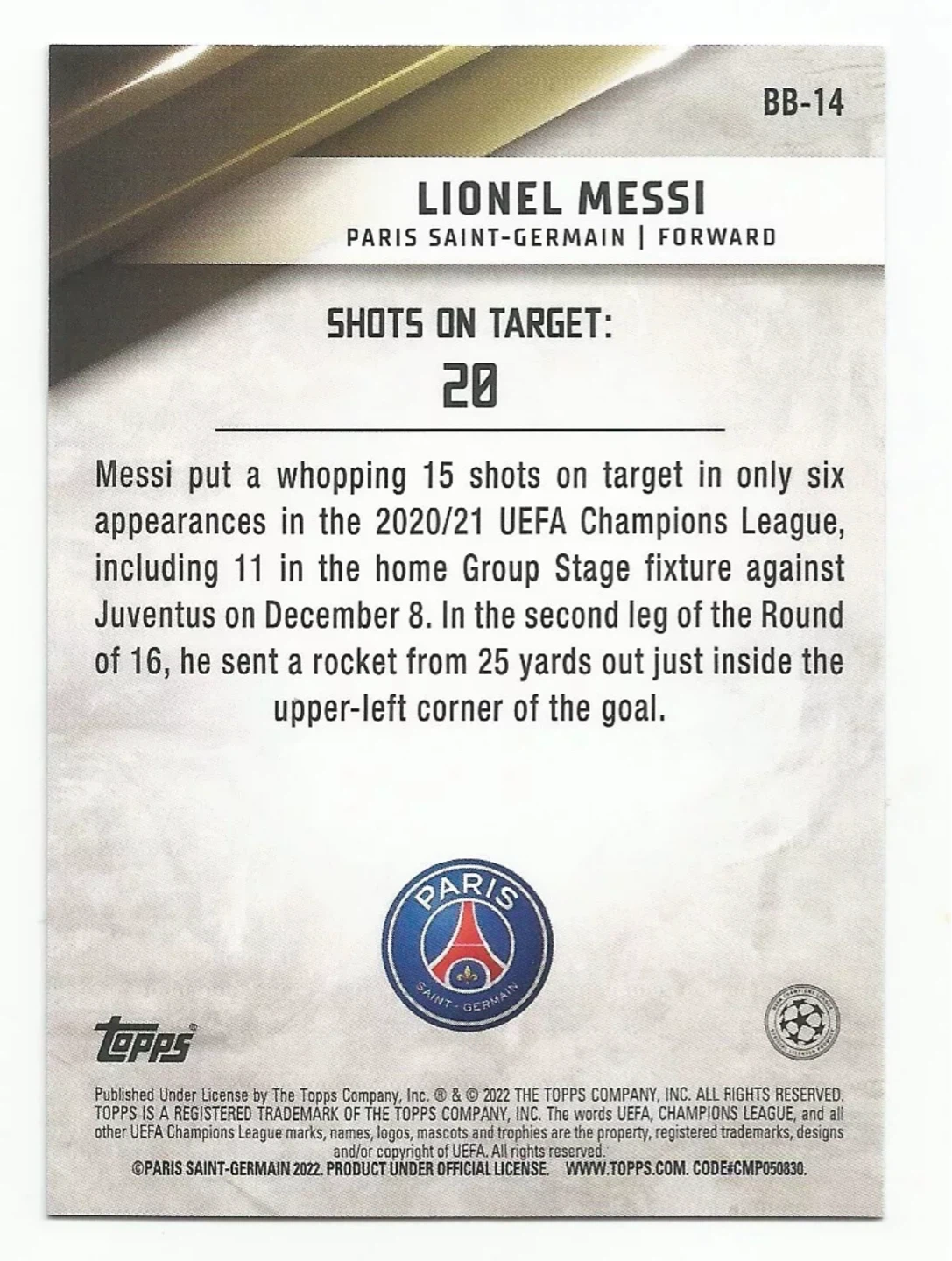 21/22 Topps UEFA Champions League LIONEL MESSI Best of the Best - photo 2