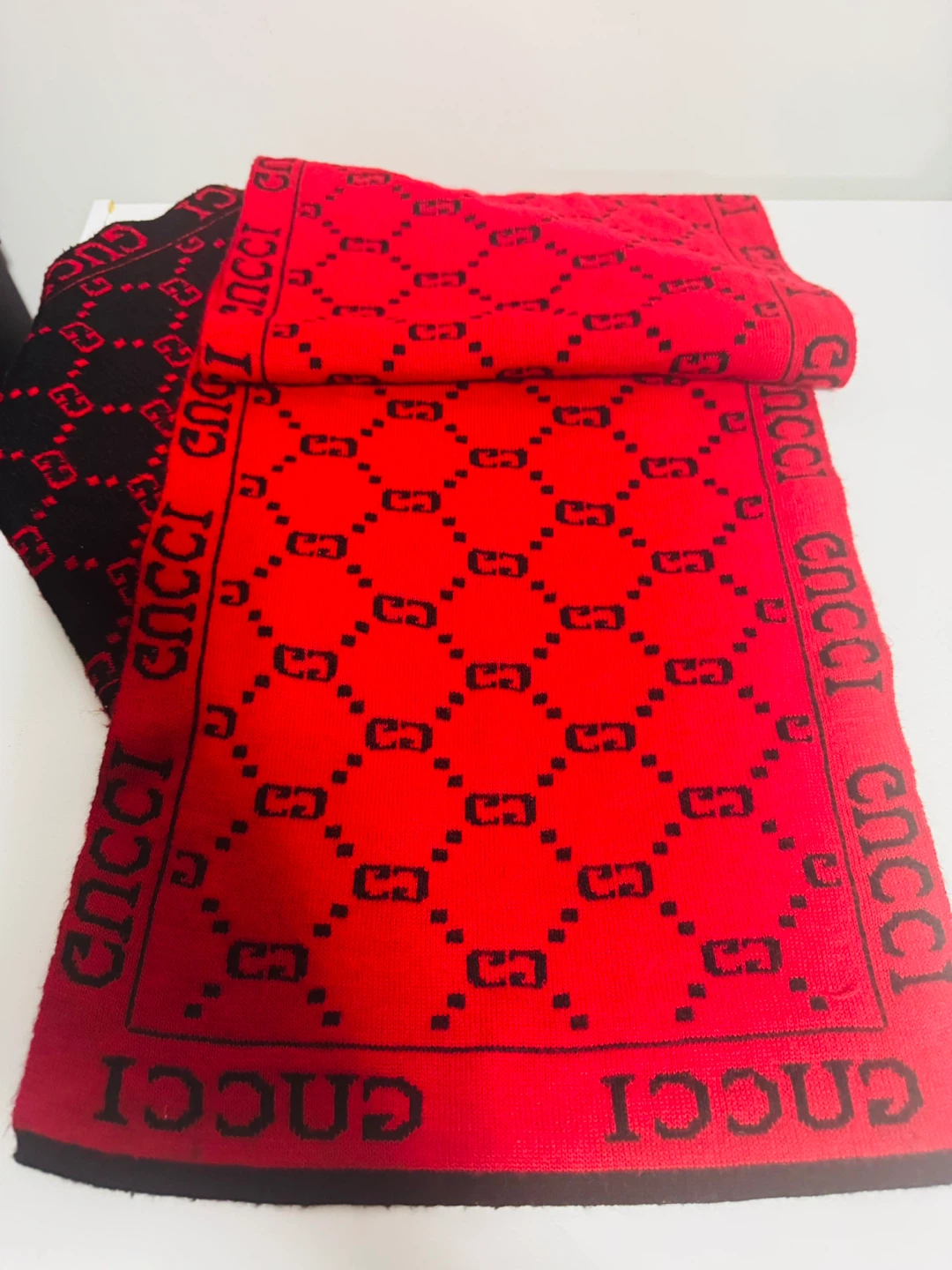 Gucci Scarf - Black and Red Monogram Pattern