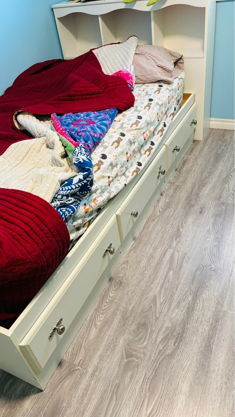 White Twin Bed Frame with Storage Drawers - photo 3