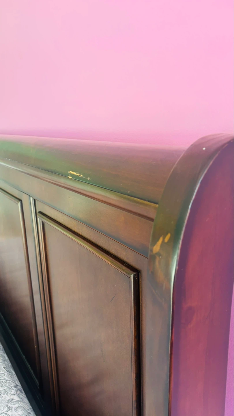 King size Dark Wood Sleigh Bed Frame with Drawers - photo 3