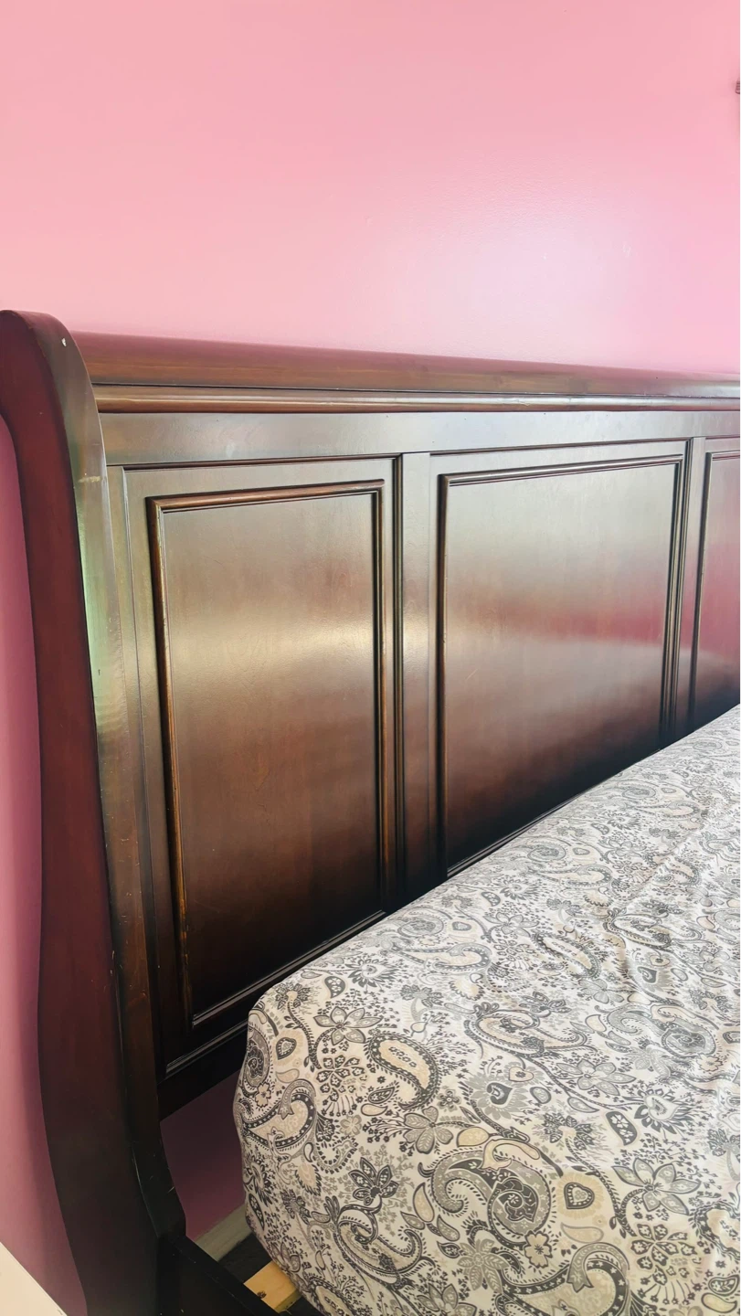 King size Dark Wood Sleigh Bed Frame with Drawers - photo 2