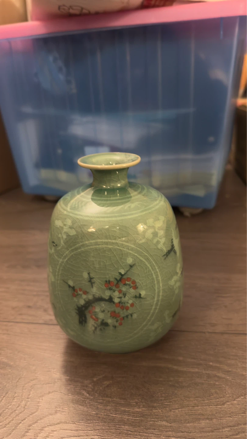 Green Ceramic Celadon Vase with Floral Design - photo 2