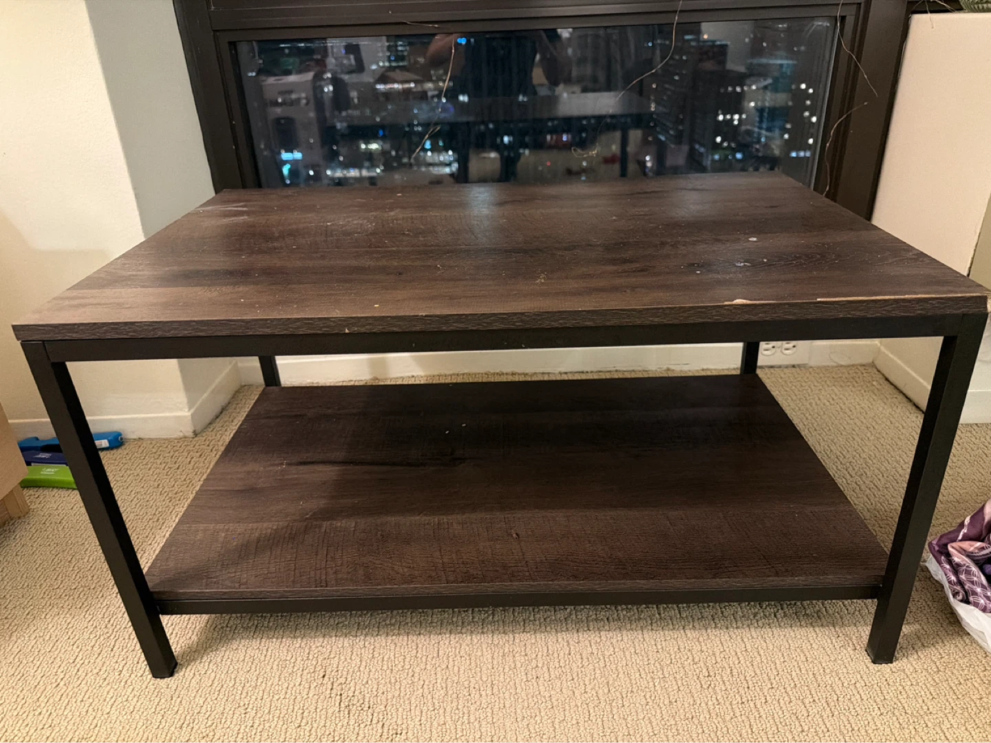Dark Wood Coffee Table with Lower Shelf