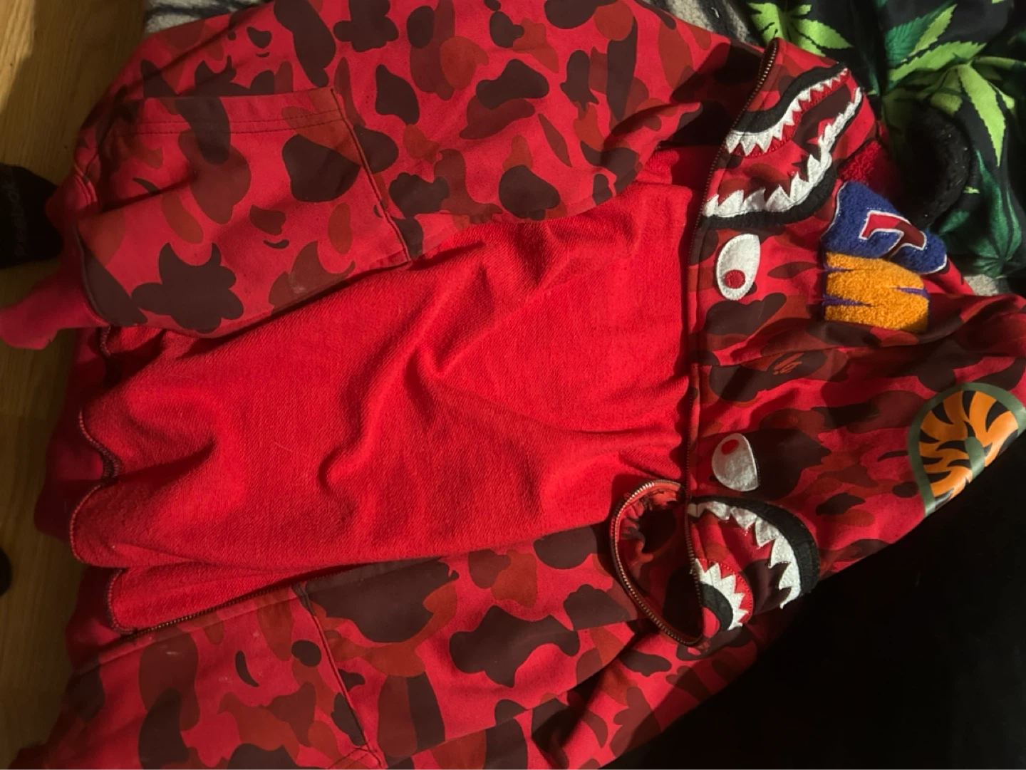 Bathing Ape Red Camo Shark Full Zip Hoodie