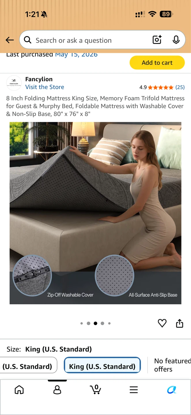 FancyLion 8 Inch Folding Memory Foam Trifold Mattress King Size - photo 5