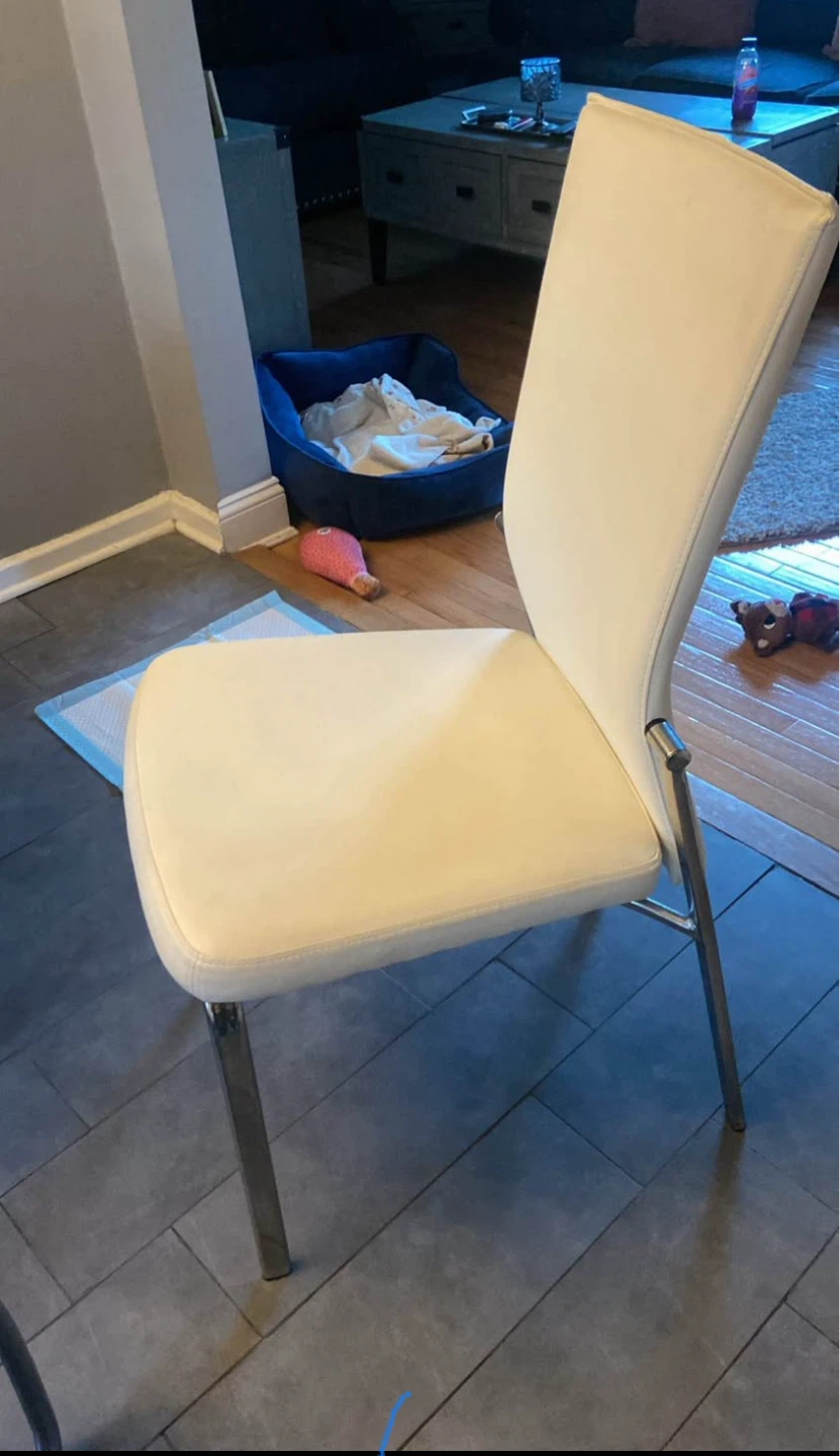 Two Modern White Faux Leather Dining  Chair
