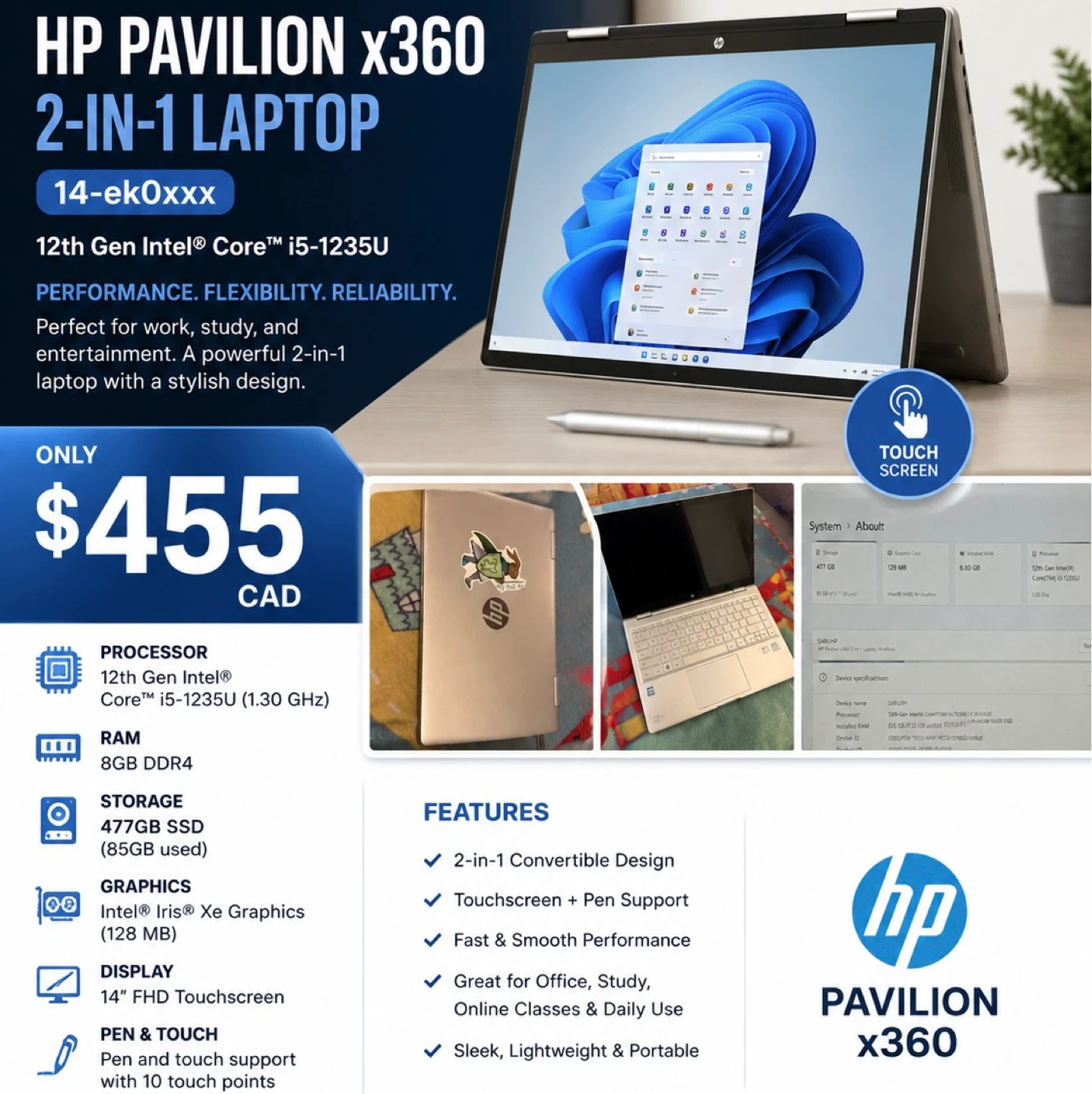 HP Pavilion x360 14" FHD Touchscreen 2-in-1 Laptop