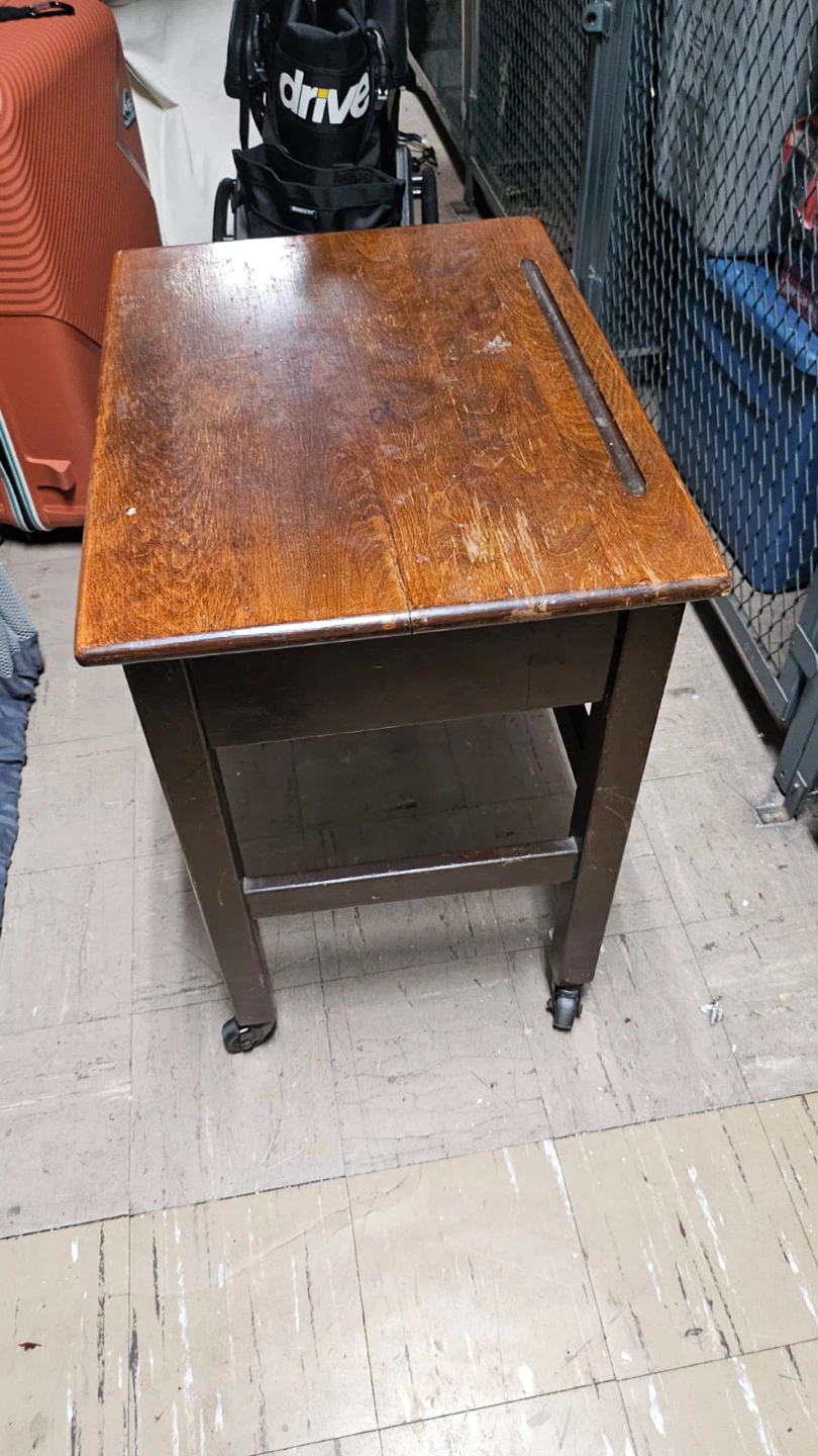 Vintage Wooden School Desk with wheels - photo 2