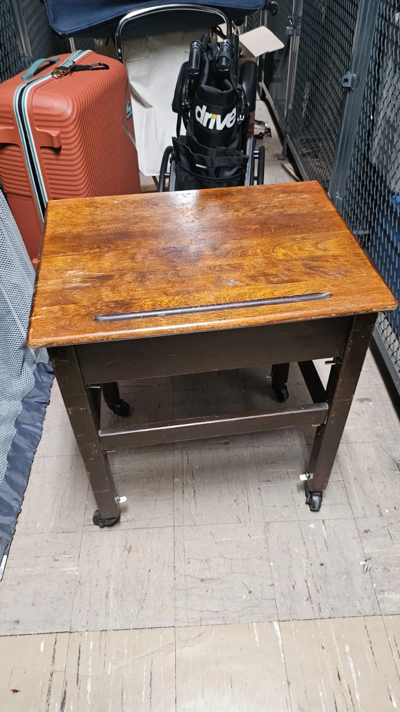 Vintage Wooden School Desk with wheels - photo 3
