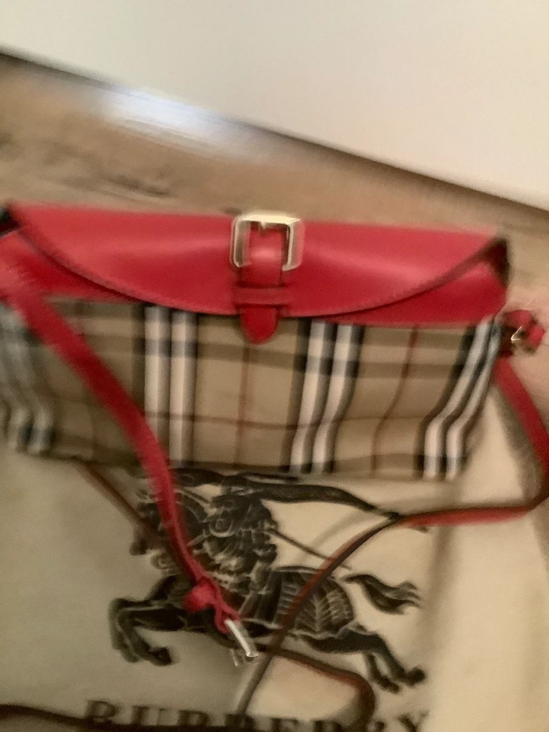 Pre loved Burberry Haymarket Check Leather Crossbody Bag Red - photo 3