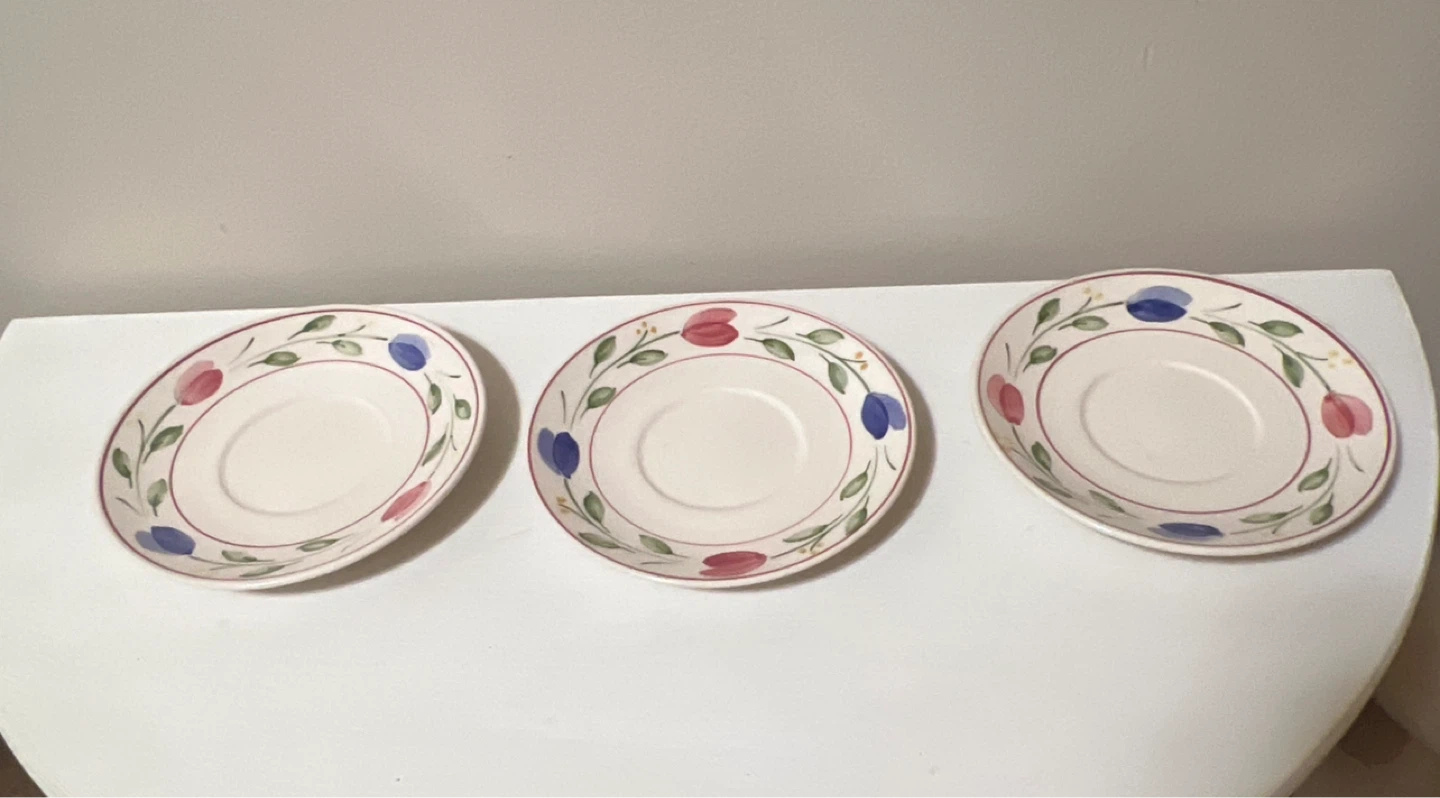 Set of 3 Hand Painted Saucers with Floral Design