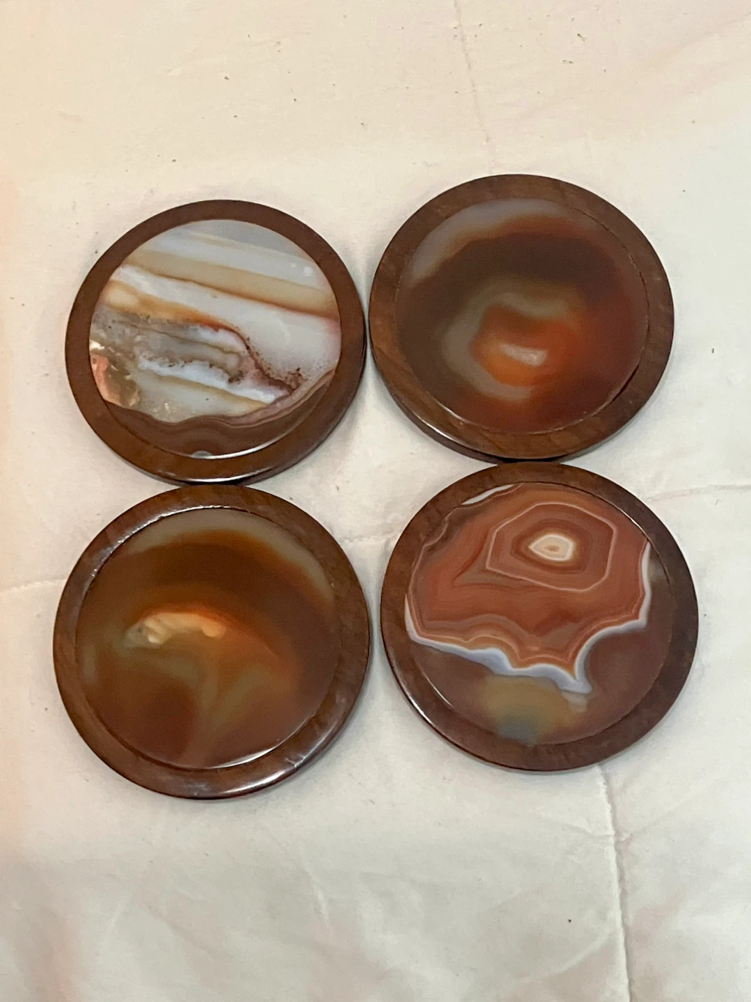 Vintage Brazilian Agate Geode Wood Coasters - Set Of 6 - photo 4