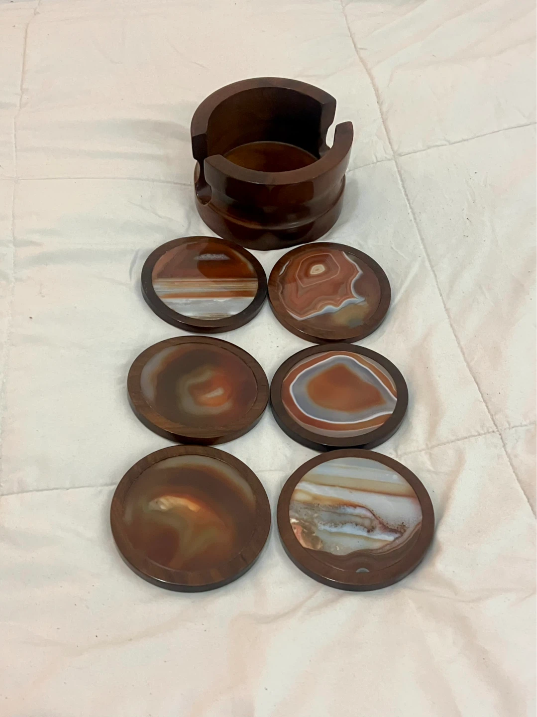 Vintage Brazilian Agate Geode Wood Coasters - Set Of 6 - photo 3