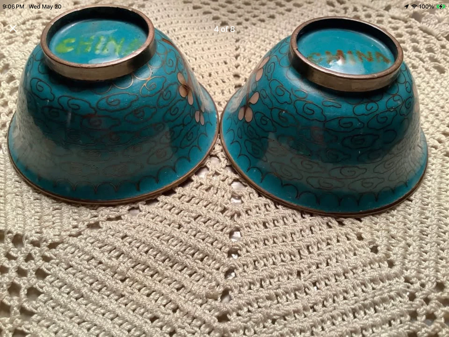 Circa 1900 Chinese Cloisonne Brass & Enamel Rice Cups 🐞 - photo 4