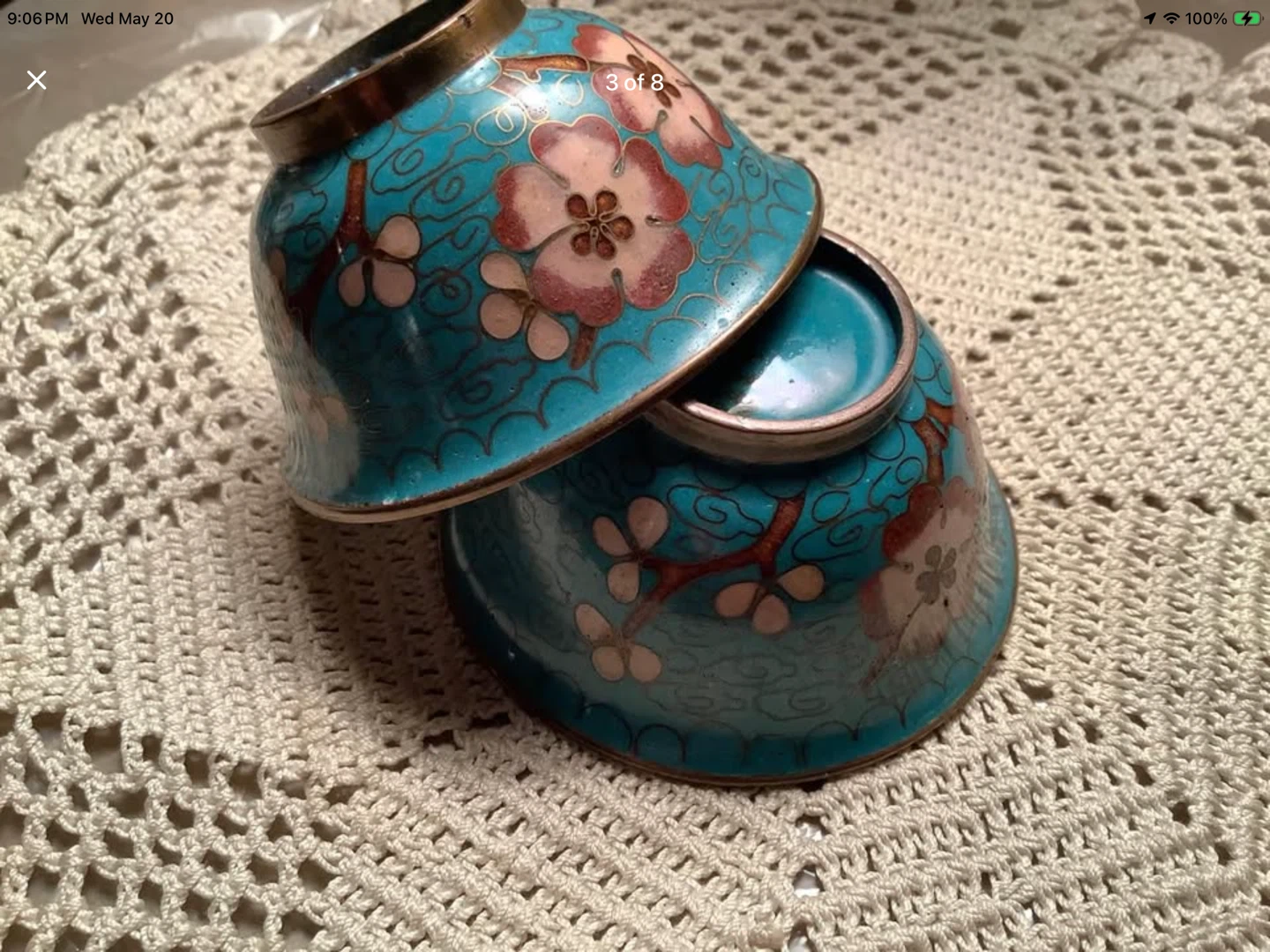 Circa 1900 Chinese Cloisonne Brass & Enamel Rice Cups 🐞 - photo 3