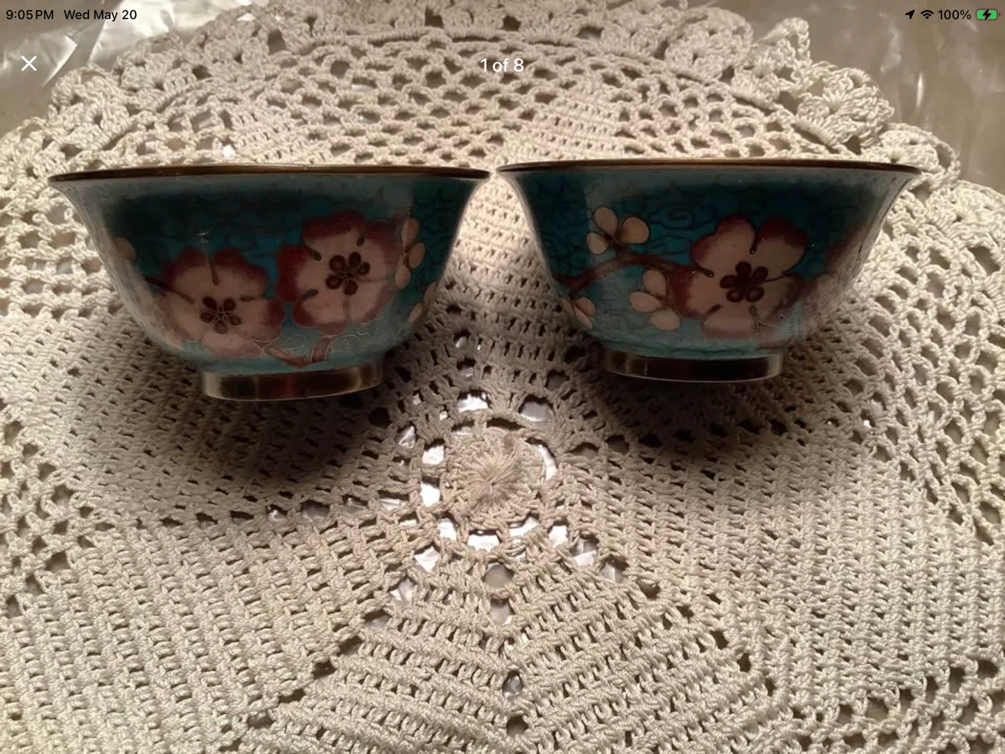 Circa 1900 Chinese Cloisonne Brass & Enamel Rice Cups 🐞