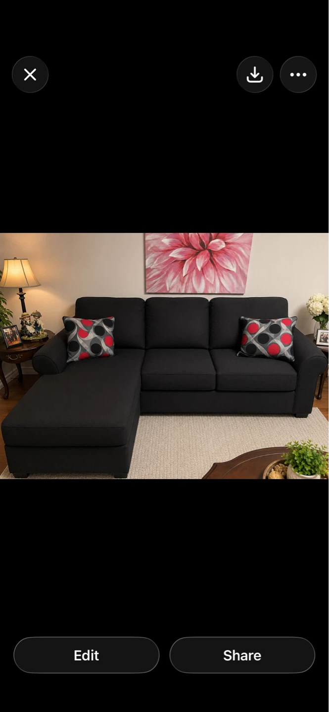 Black Sectional Sofa with Pillows