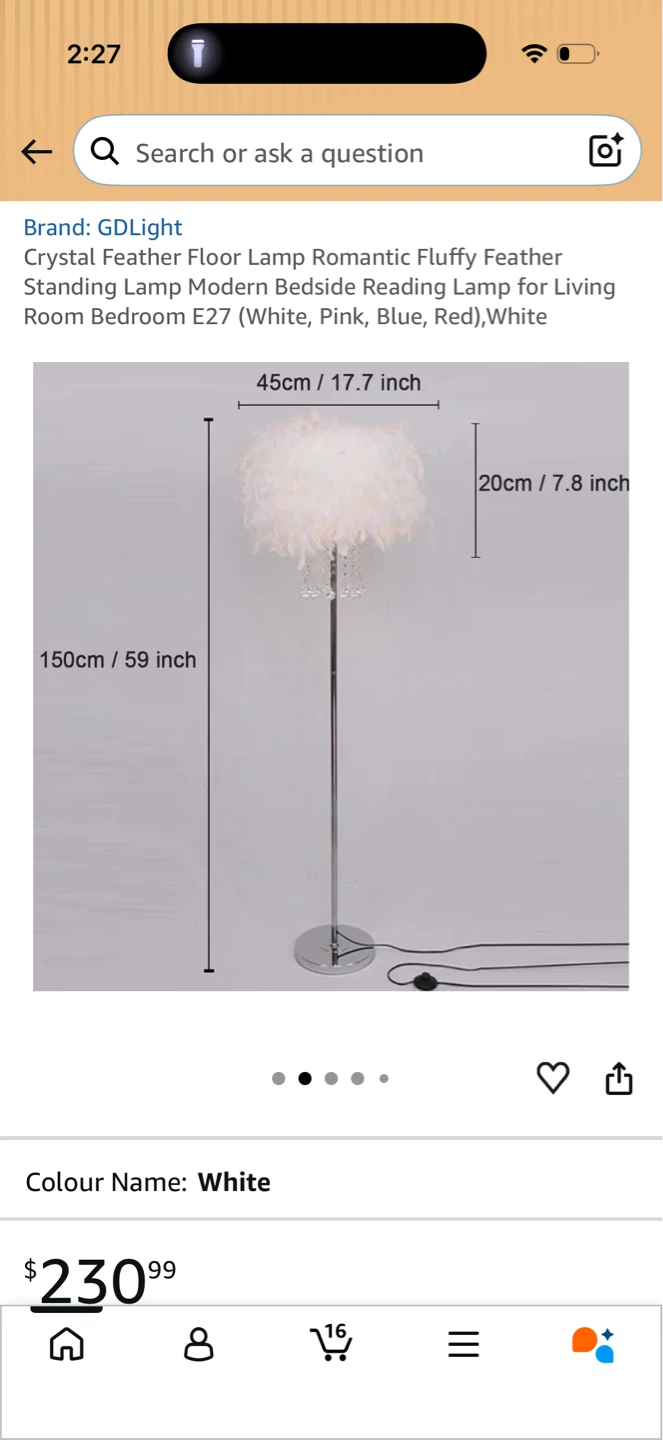 White Feather Crystal Floor Lamp - photo 4