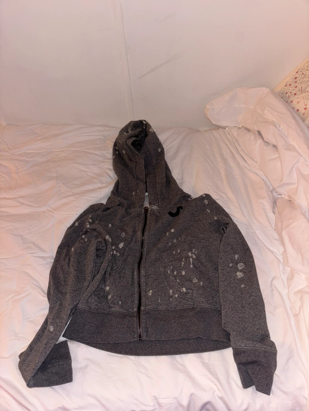 True Religion Grey Distressed Hoodie Size L