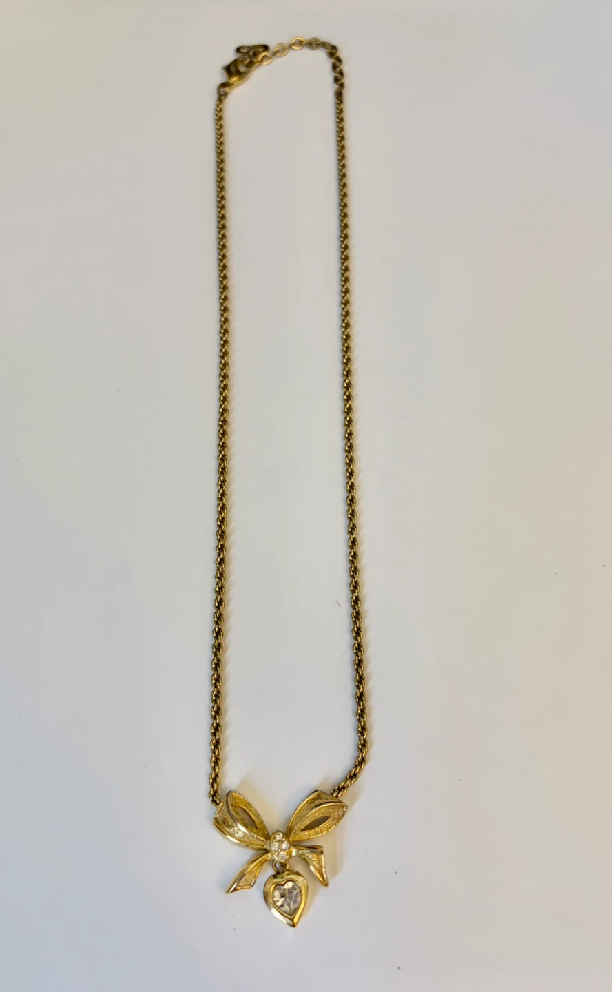 Christian Dior Gold Bow Crystals Heart  Pendant Necklace - photo 2