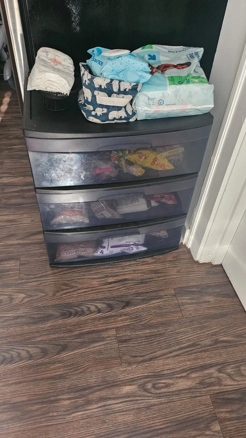 Plastic 3-Drawer Storage Chest and side table