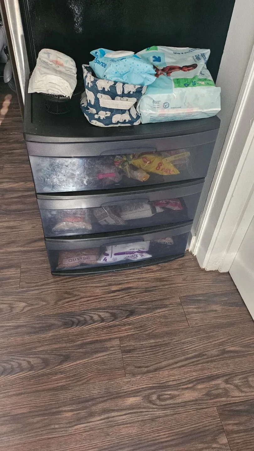 Plastic 3-Drawer Storage Chest and side table