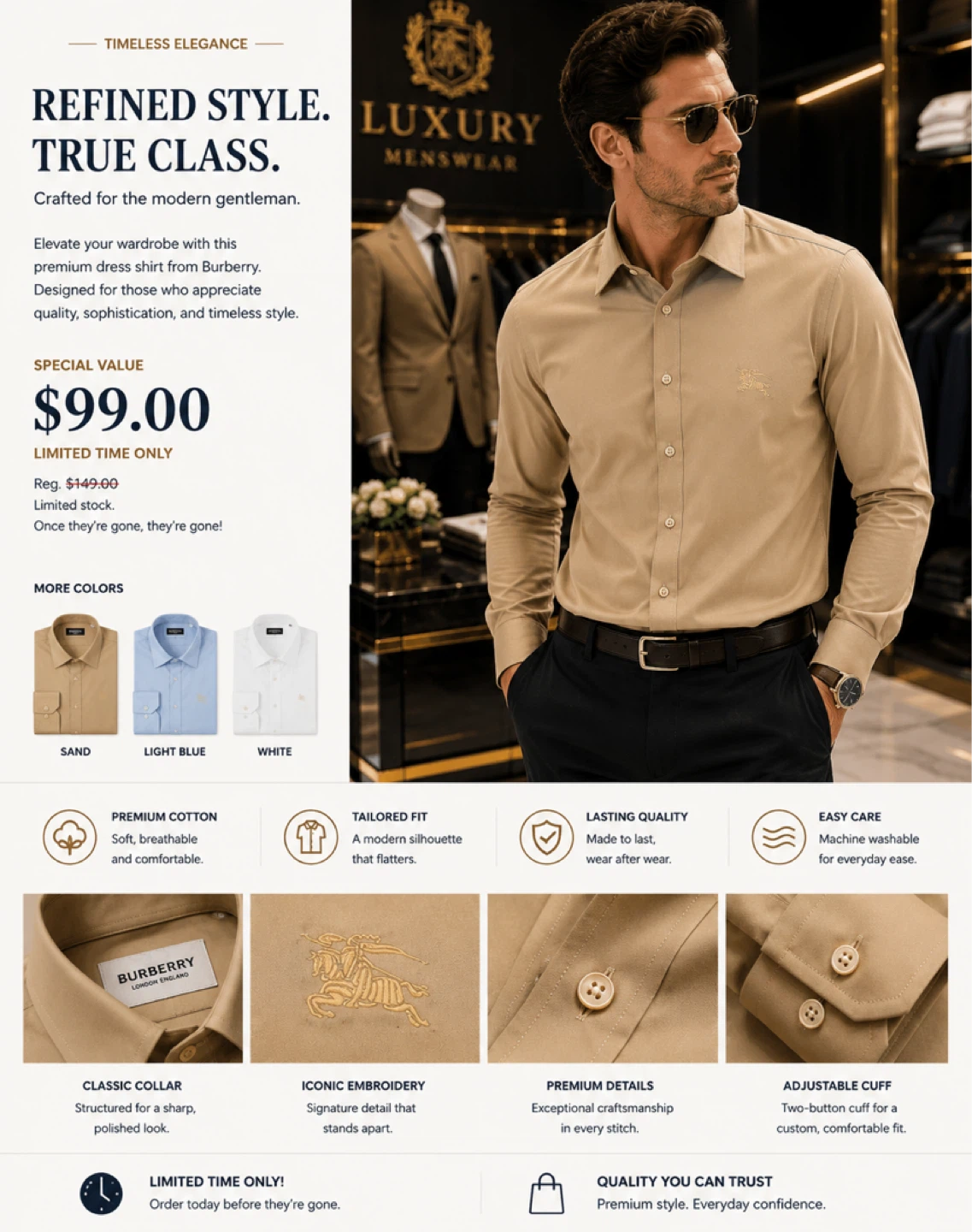 Burberry Men's Premium Cotton Dress Shirt