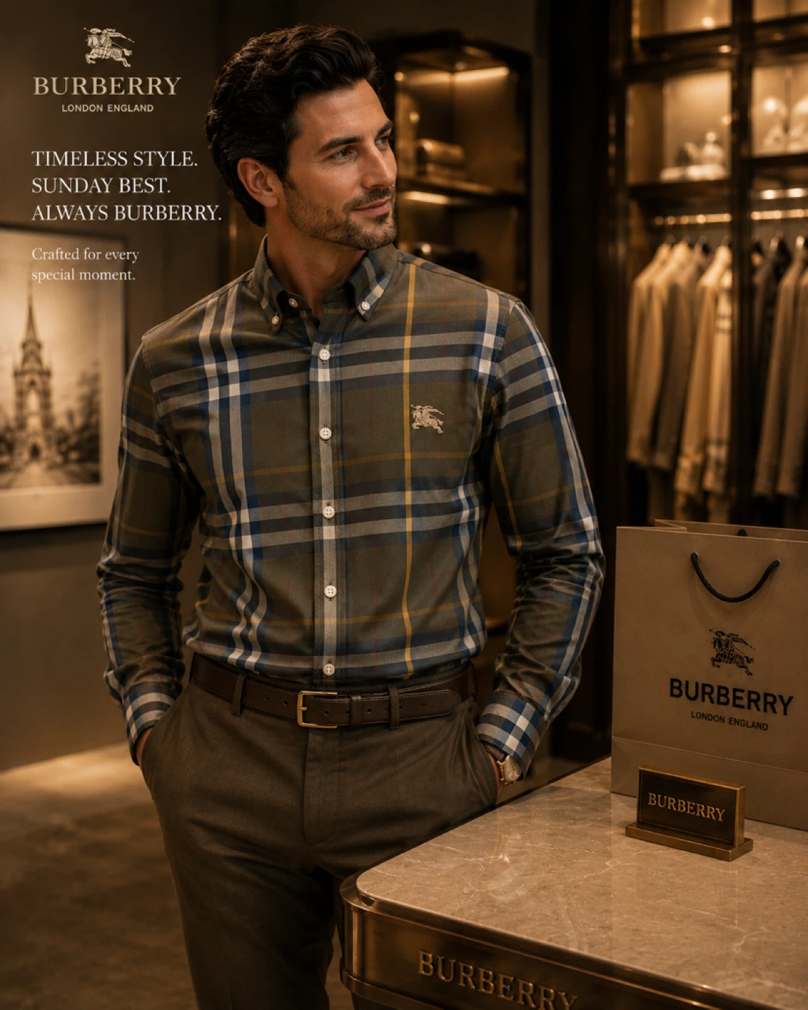 Burberry London England Plaid Button-Down Shirt