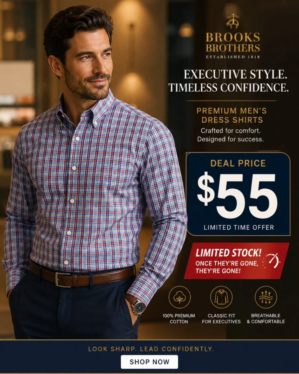 Brooks Brothers Classic Fit Plaid Dress Shirt