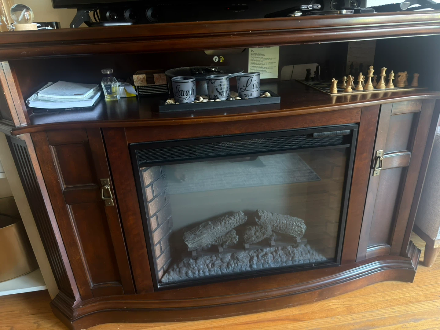 Dark Wood TV Stand with Electric Fireplace
