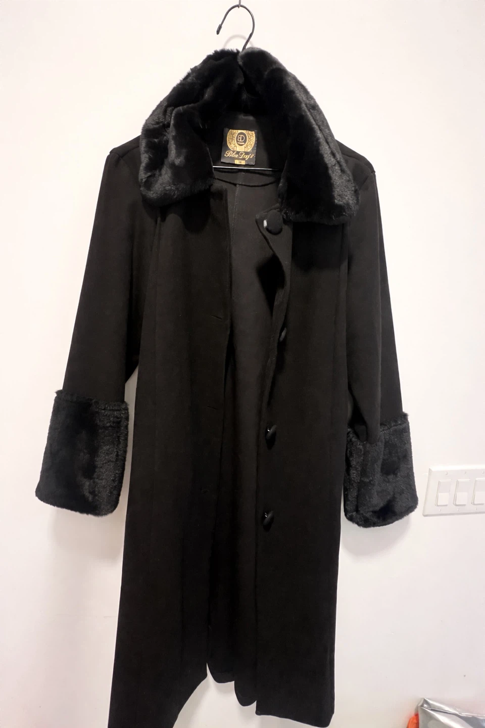 Black Faux Fur Trim Coat